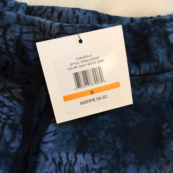 Ellen Tracy ⚜️ Navy Batik Design Cotton Polyester Drawstring Shorts - Picture 5 of 8